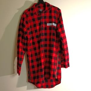Bold Love Plaid Zippered Button Up Long Flannel Plaid Shirt Shacket Size Large